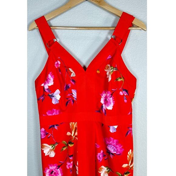 Ted Baker Elegant Red Floral Spring Summer‎ Front Slit Midi Dress Size 4 - Picture 7 of 10
